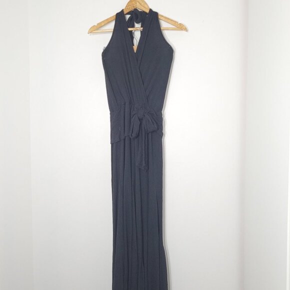 Lori Michaels Dresses & Skirts - Lori Michaels | Black Full Length Halter Dress V-Neckline Faux Wrap Tie Waist S